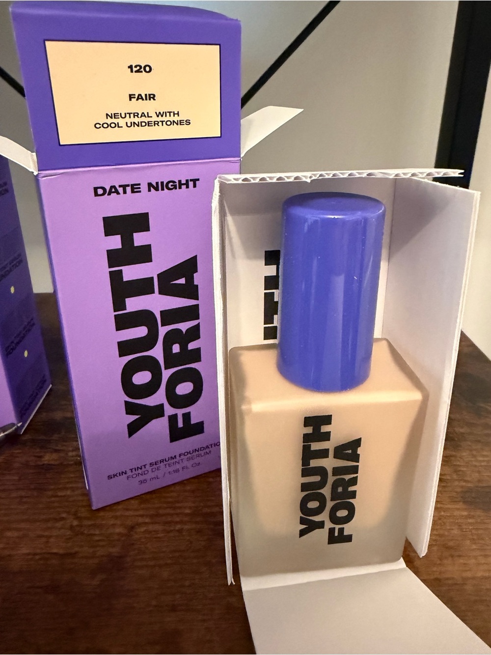 Youth Foria Date Night Skin Tint Serum Foundation. #120 fair. 1.18 fl oz